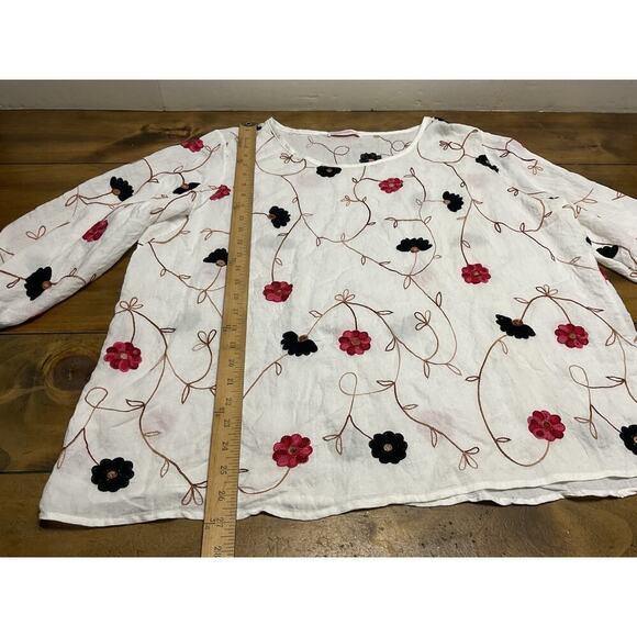 Parami Design Floral Embroidered Blouse 3/4 Sleeve Blouse Peasant Top Cottage 3X - Picture 6 of 10